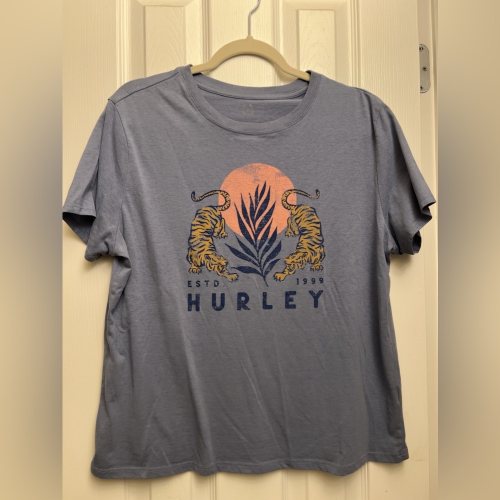 Hurley L blue Tiger T Shirt short sleeve top tshirt